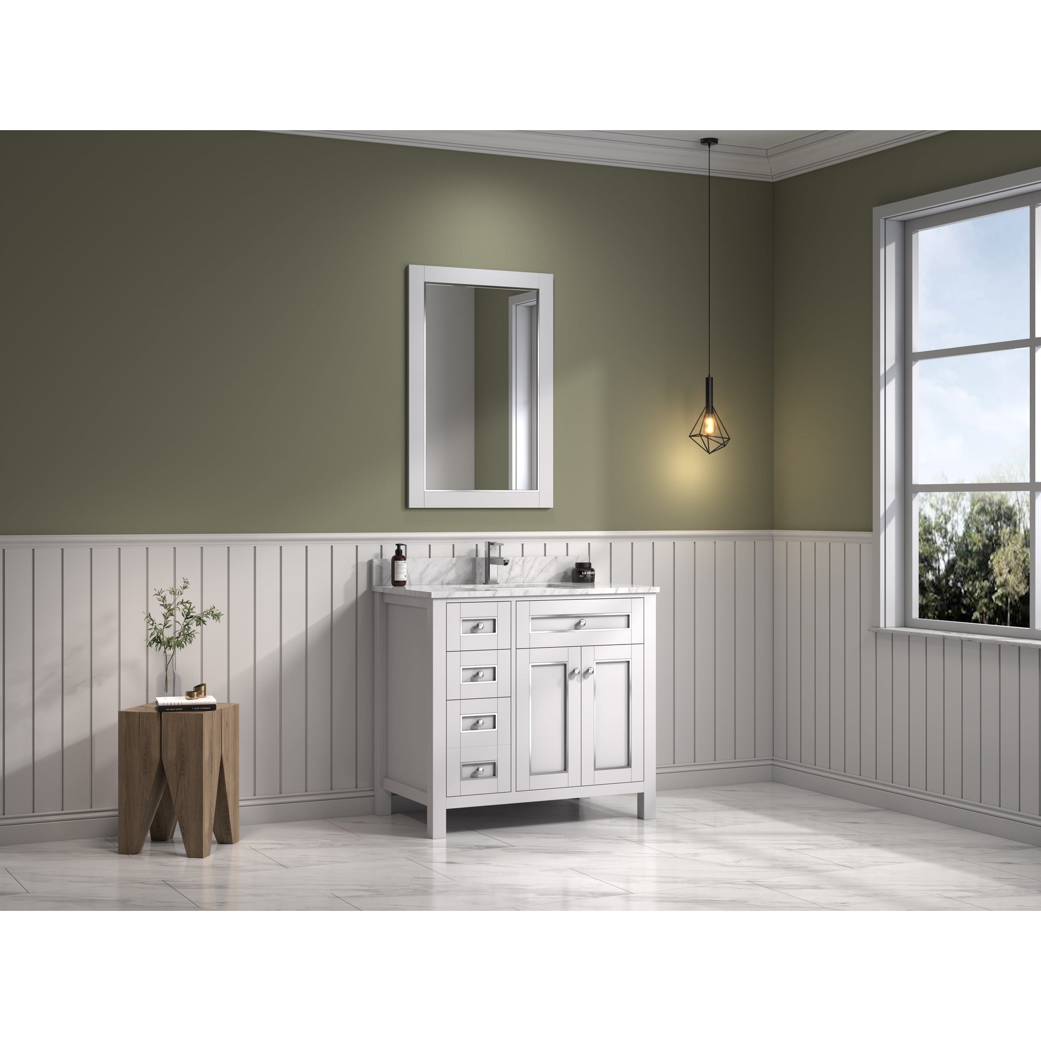 Legion Furniture 36" White Finish Sink Vanity Cabinet With Carrara White Top