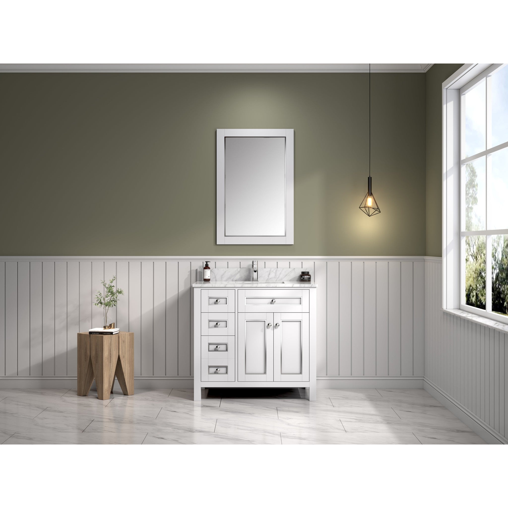 Legion Furniture 36" White Finish Sink Vanity Cabinet With Carrara White Top