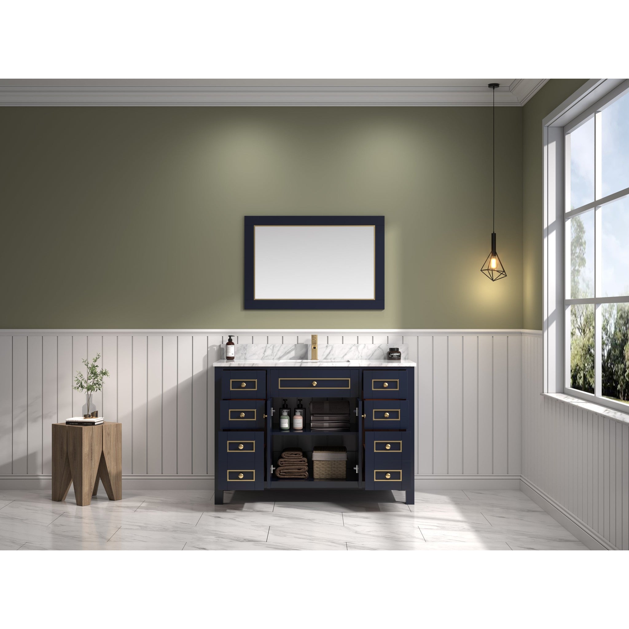 Legion Furniture 48" Blue Finish Sink Vanity Cabinet With Carrara White Top