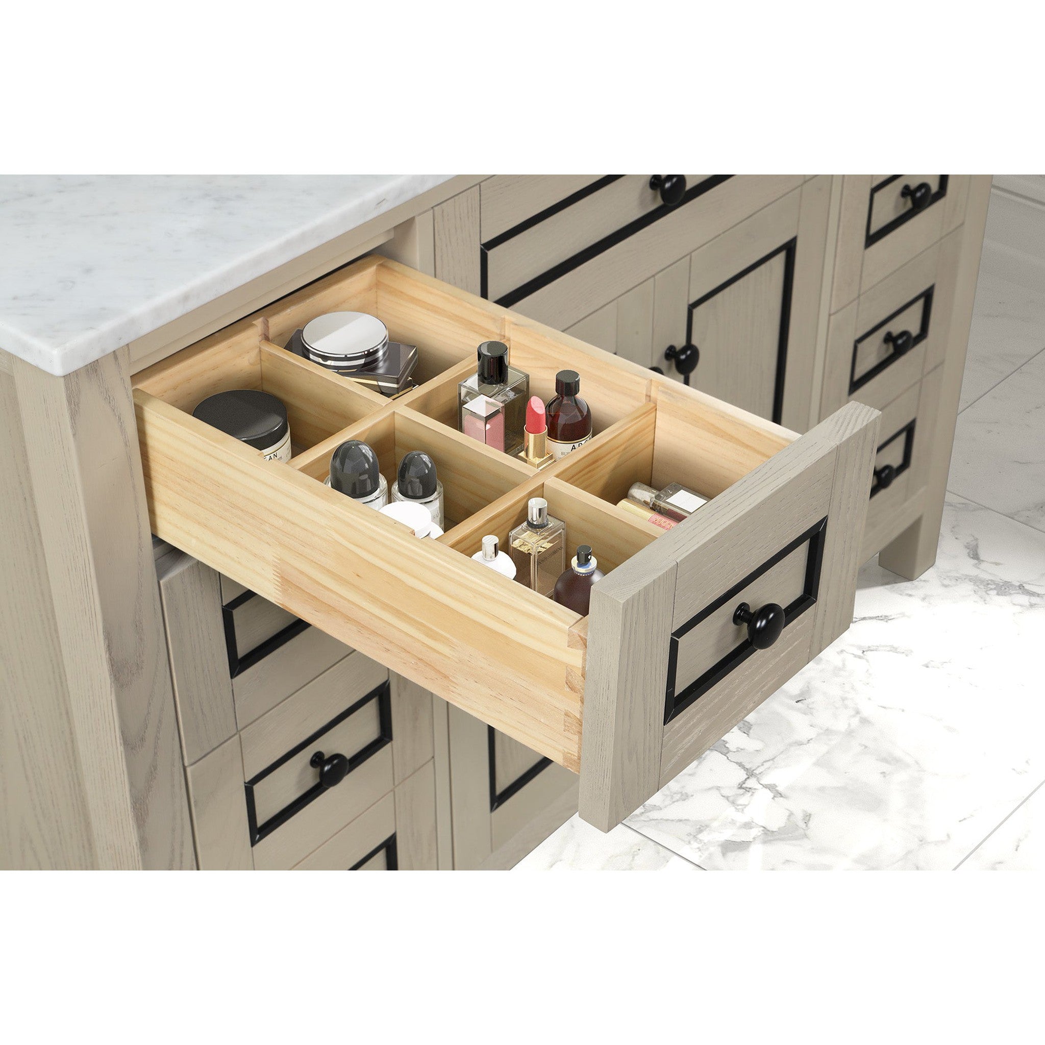 Legion Furniture 48" Light Oak Finish Sink Vanity Cabinet With Carrara White Top