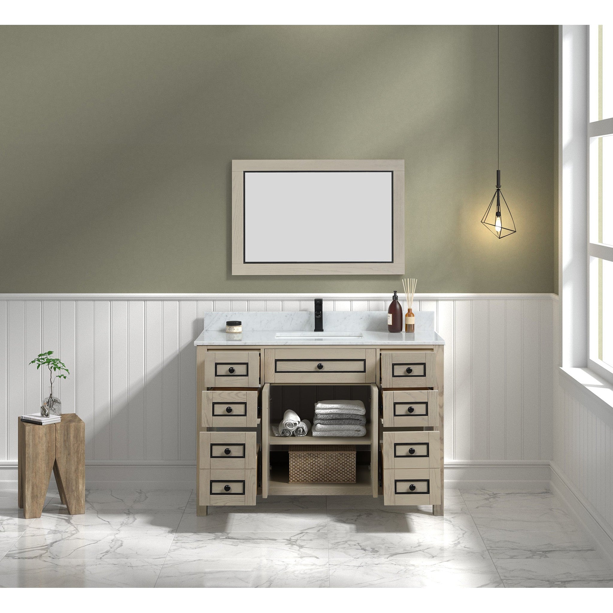 Legion Furniture 48" Light Oak Finish Sink Vanity Cabinet With Carrara White Top