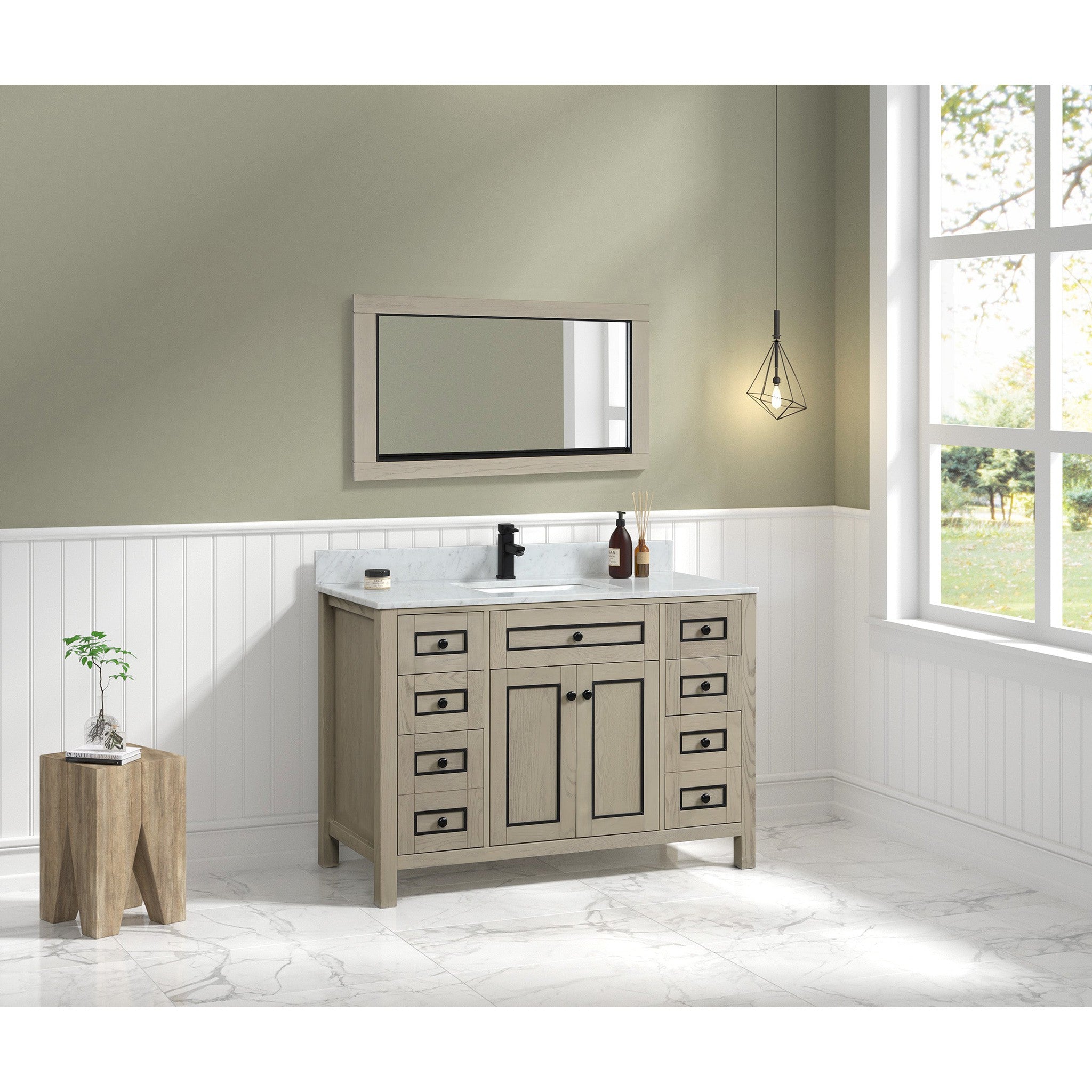 Legion Furniture 48" Light Oak Finish Sink Vanity Cabinet With Carrara White Top