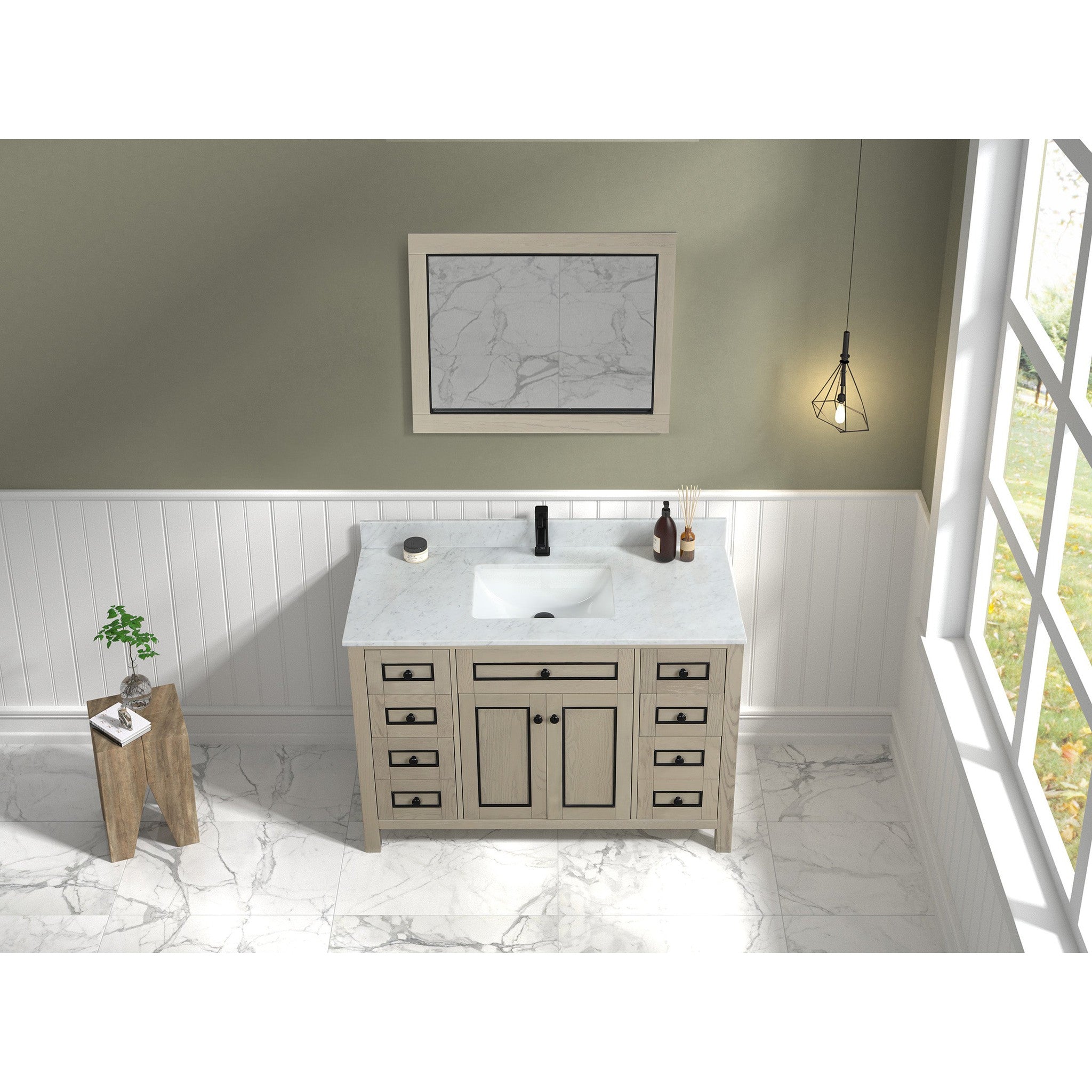 Legion Furniture 48" Light Oak Finish Sink Vanity Cabinet With Carrara White Top