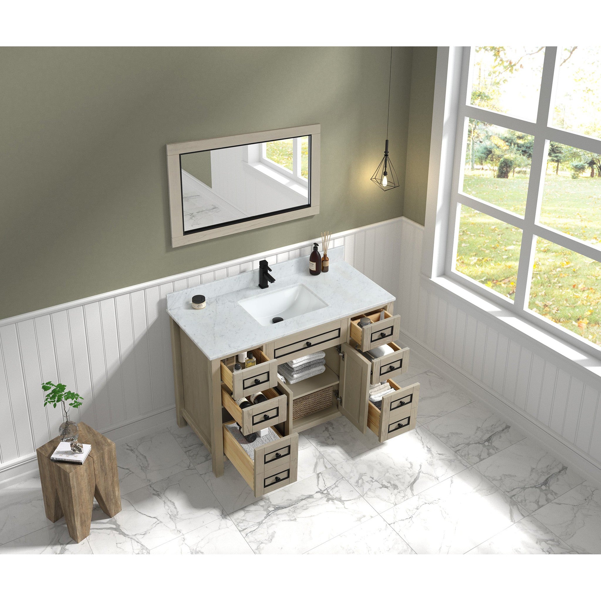 Legion Furniture 48" Light Oak Finish Sink Vanity Cabinet With Carrara White Top