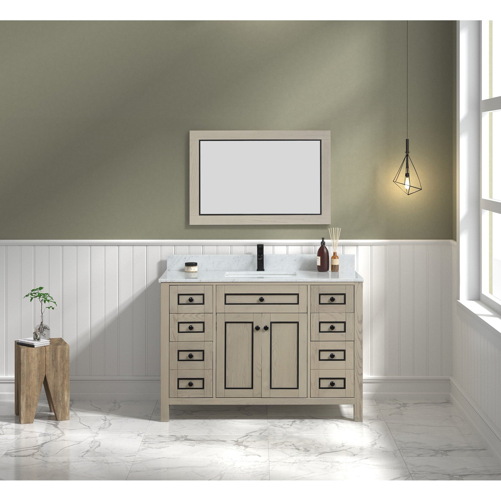 Legion Furniture 48" Light Oak Finish Sink Vanity Cabinet With Carrara White Top