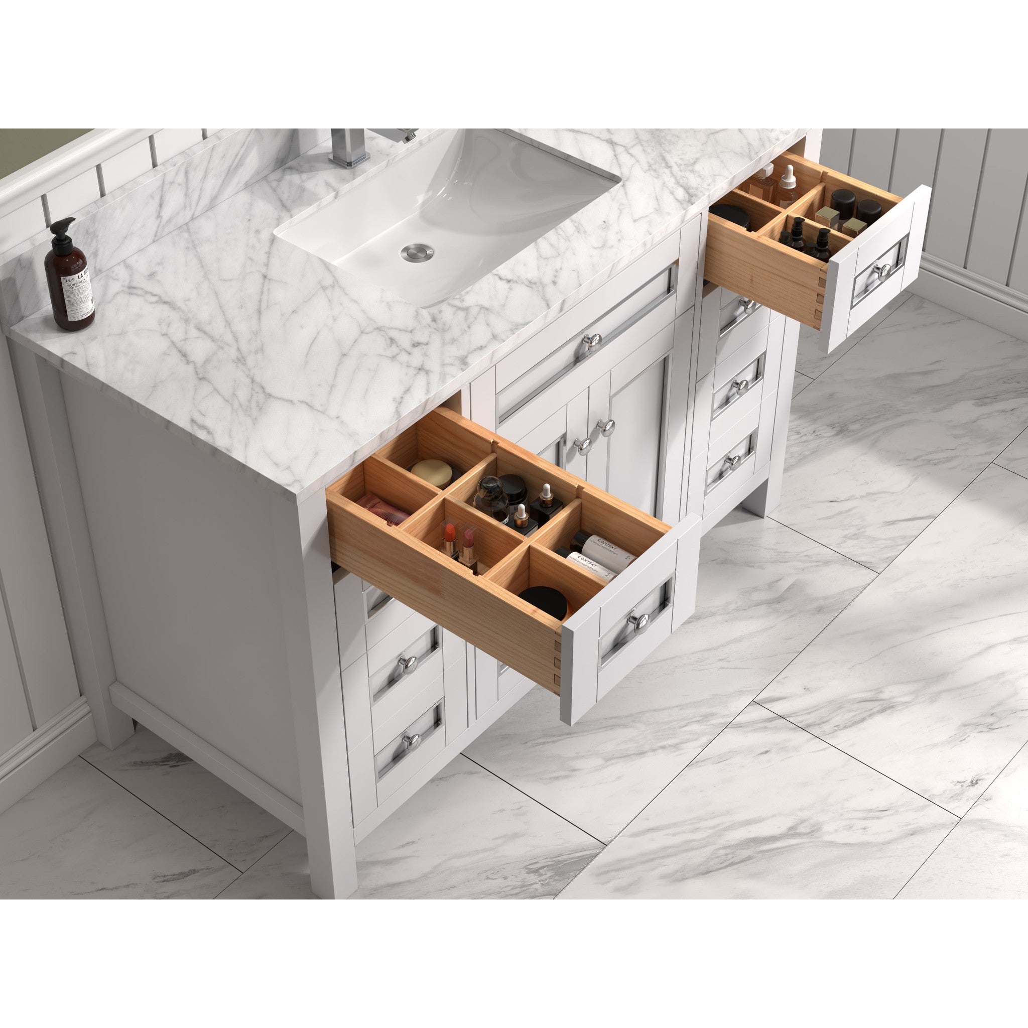 Legion Furniture 48" White Finish Sink Vanity Cabinet With Carrara White Top