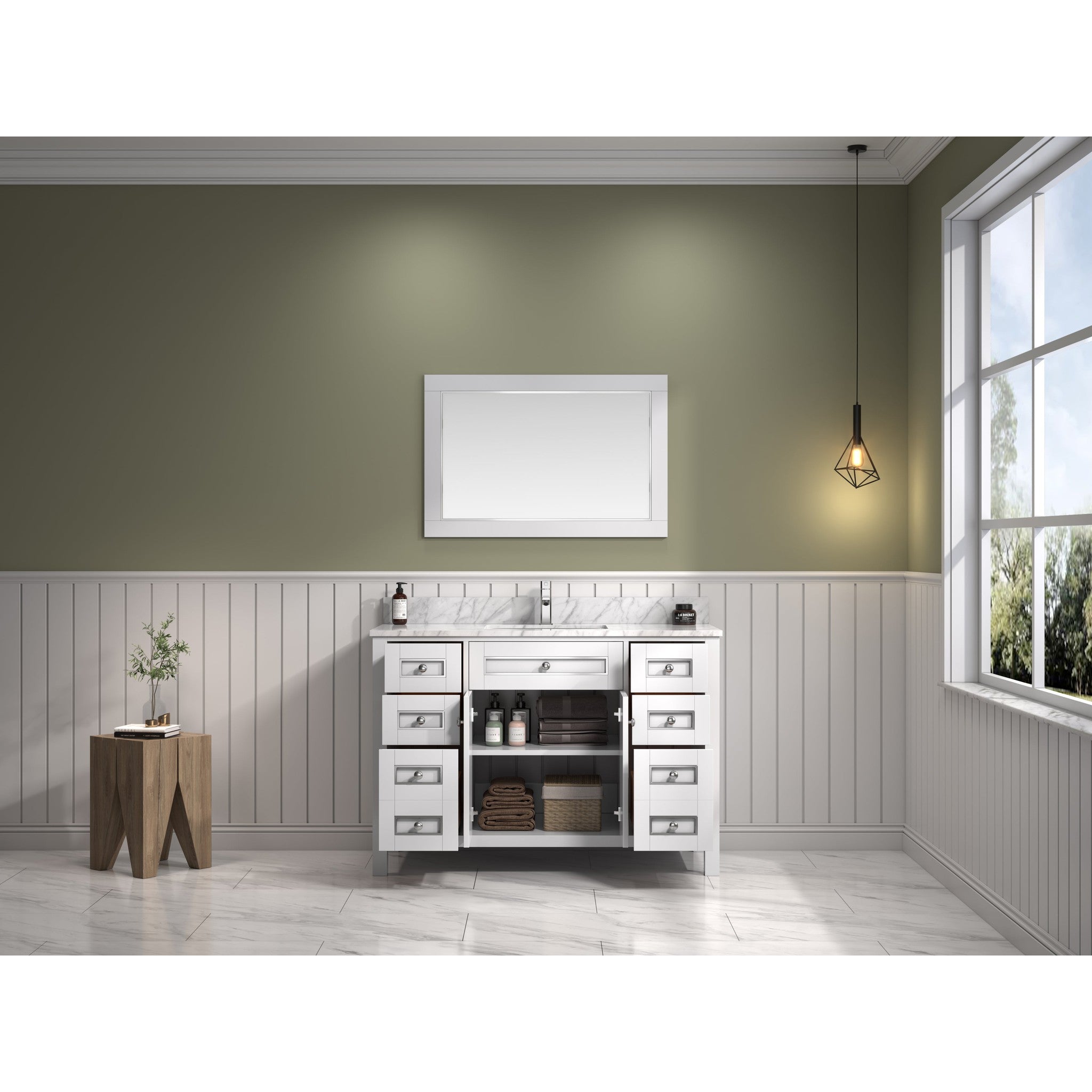 Legion Furniture 48" White Finish Sink Vanity Cabinet With Carrara White Top