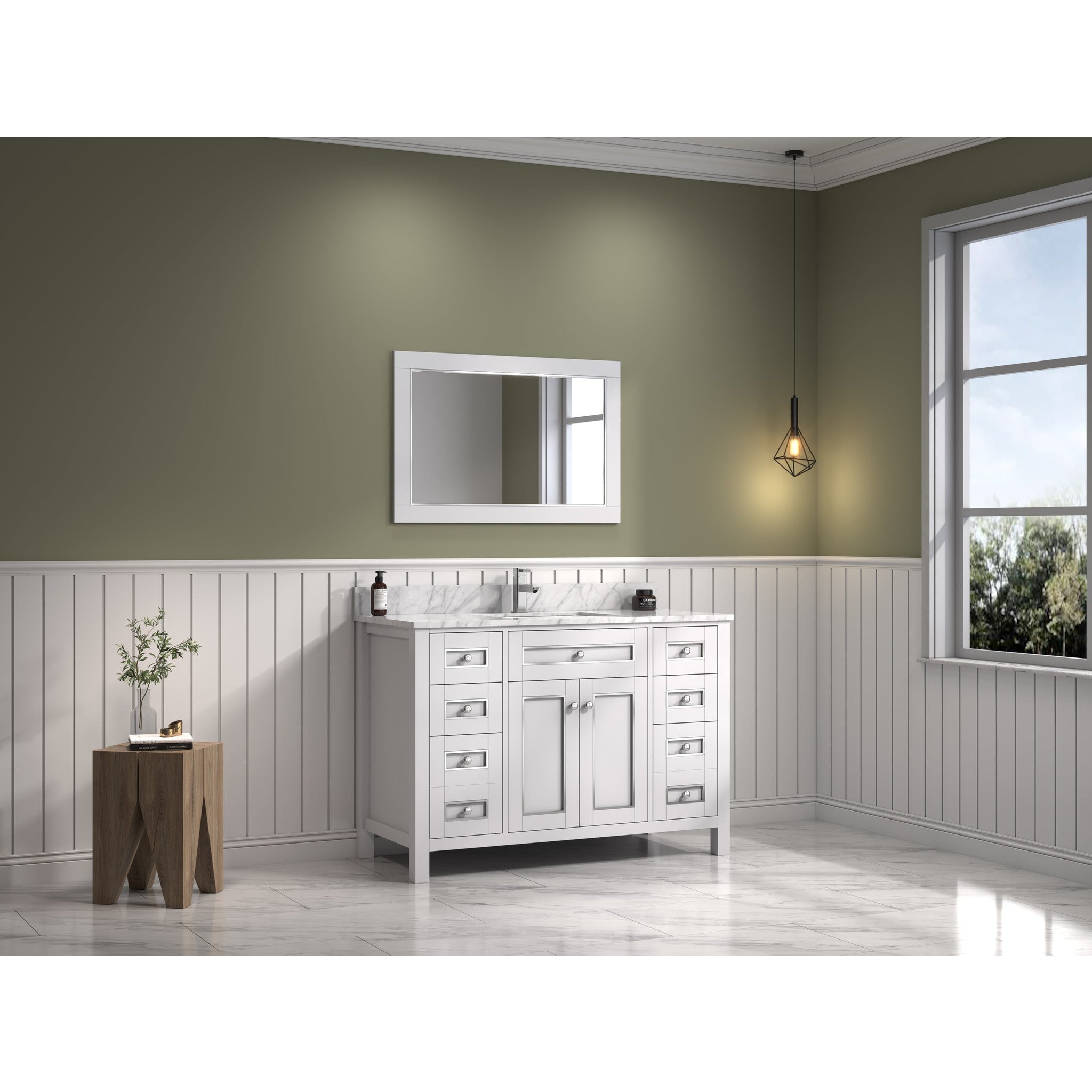 Legion Furniture 48" White Finish Sink Vanity Cabinet With Carrara White Top