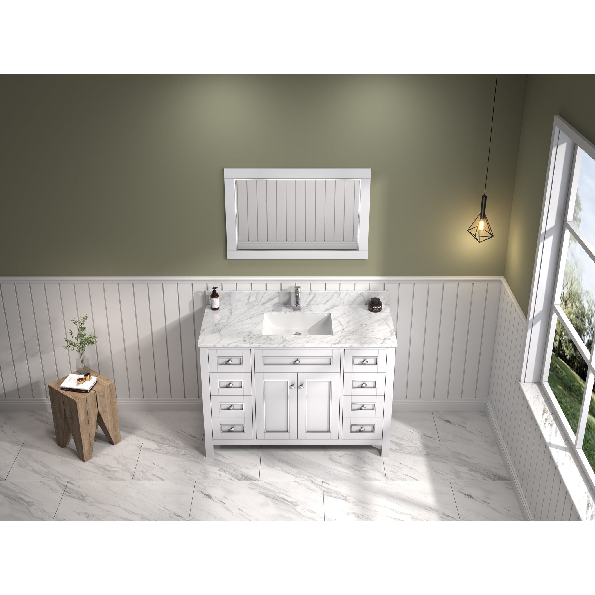 Legion Furniture 48" White Finish Sink Vanity Cabinet With Carrara White Top