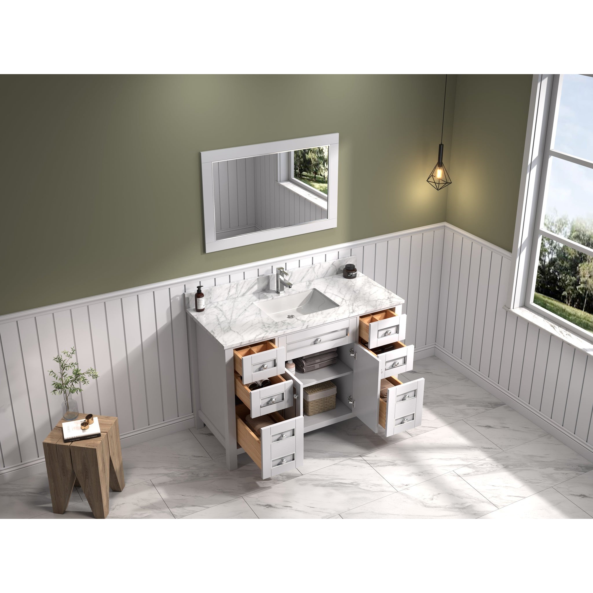 Legion Furniture 48" White Finish Sink Vanity Cabinet With Carrara White Top