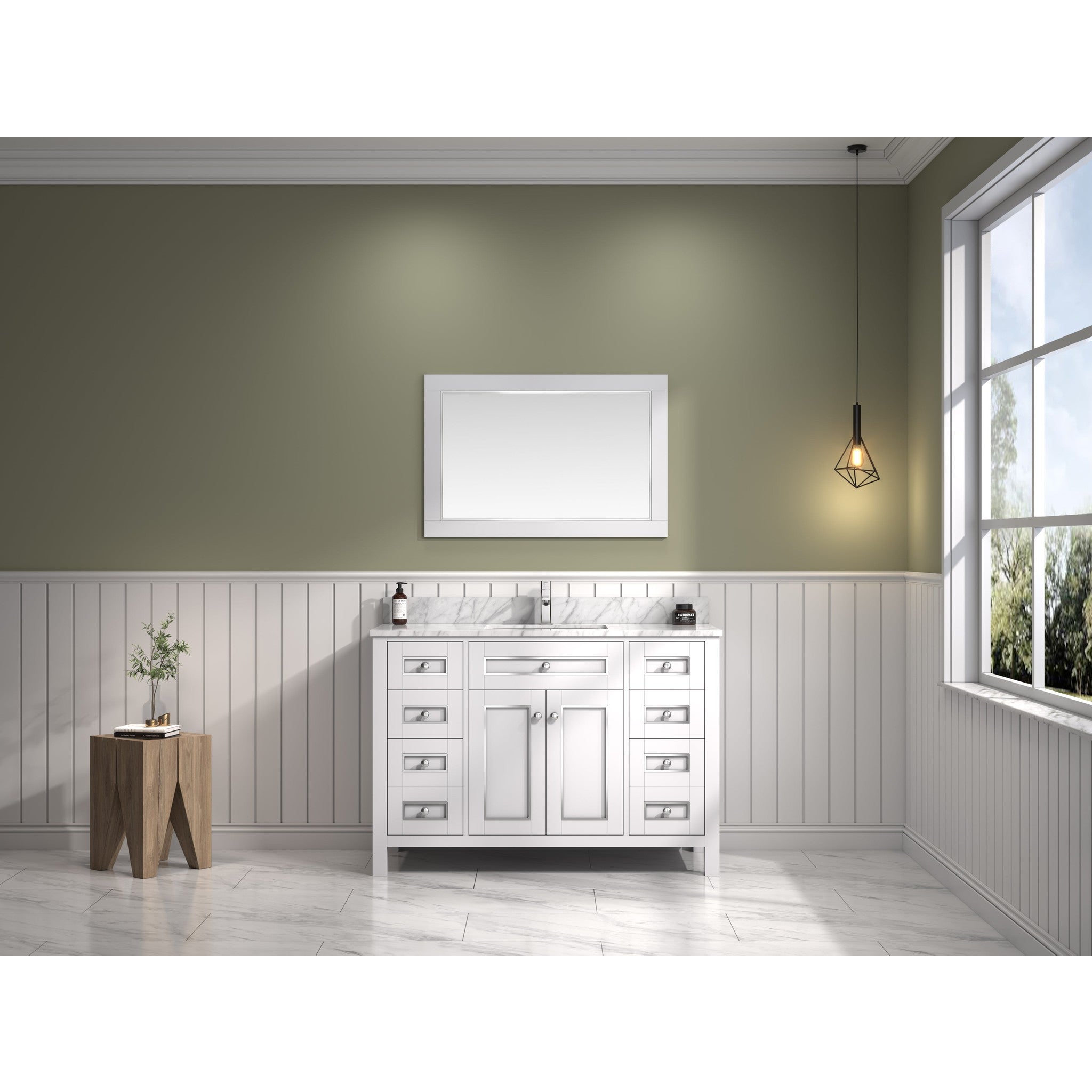 Legion Furniture 48" White Finish Sink Vanity Cabinet With Carrara White Top