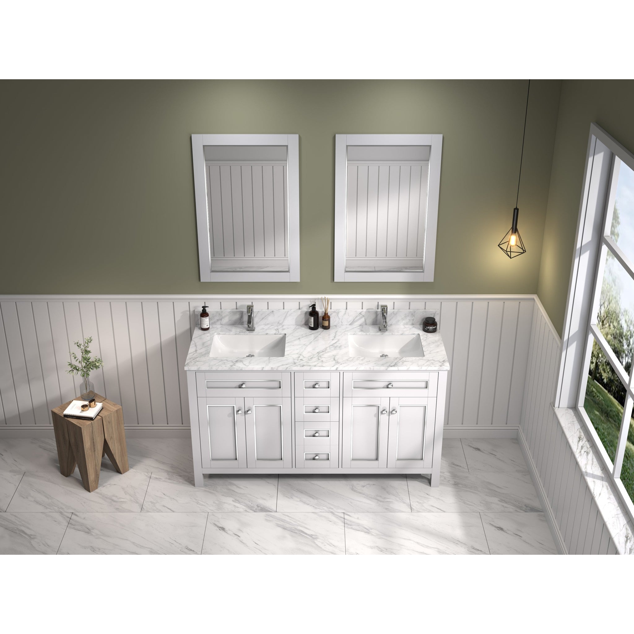 Legion Furniture 60" White Finish Sink Vanity Cabinet With Carrara White Top