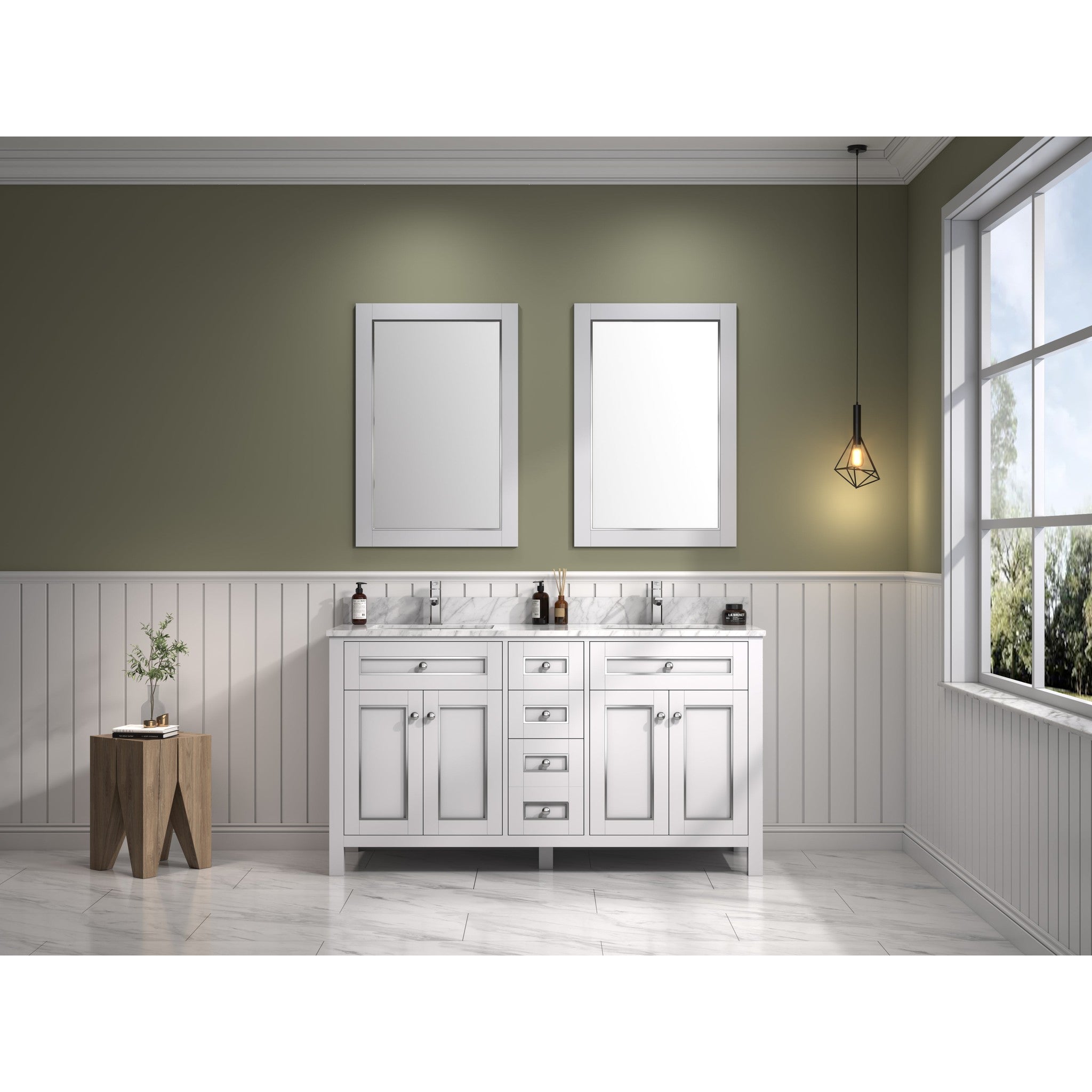 Legion Furniture 60" White Finish Sink Vanity Cabinet With Carrara White Top