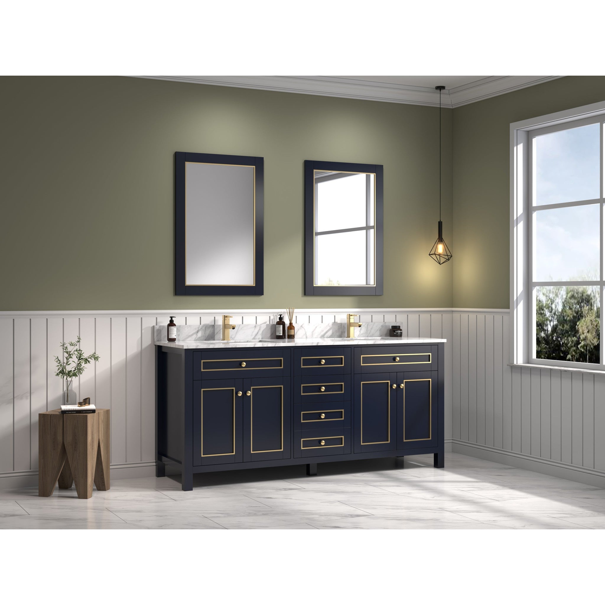 Legion Furniture 72" Blue Finish Sink Vanity Cabinet With Carrara White Top