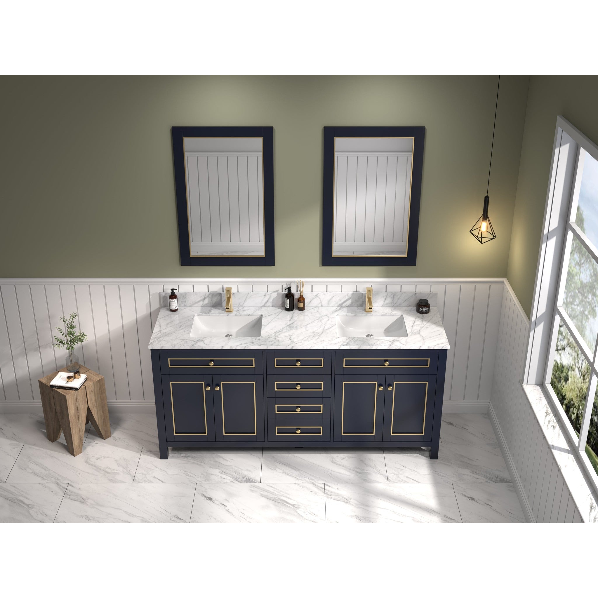 Legion Furniture 72" Blue Finish Sink Vanity Cabinet With Carrara White Top