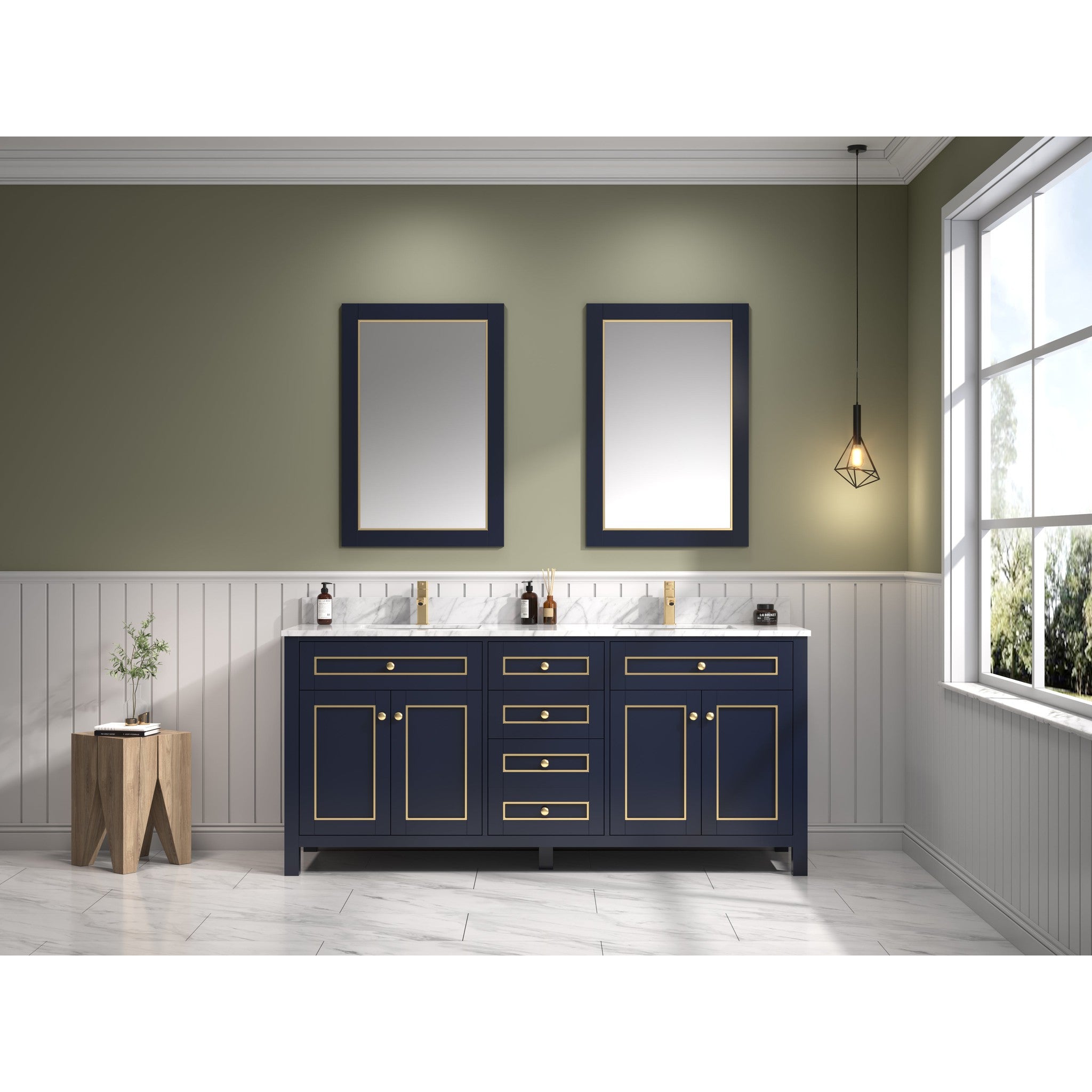 Legion Furniture 72" Blue Finish Sink Vanity Cabinet With Carrara White Top