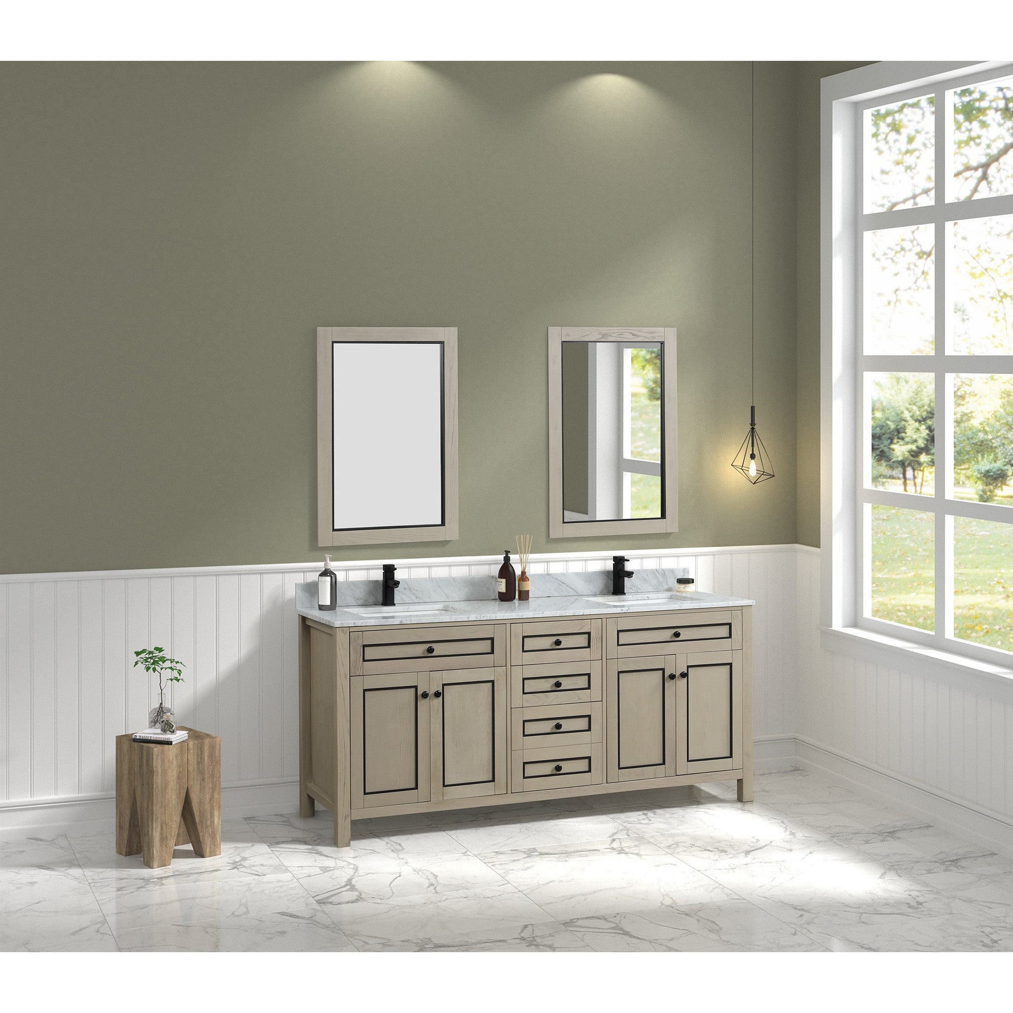 Legion Furniture 72" Light Oak Finish Sink Vanity Cabinet With Carrara White Top