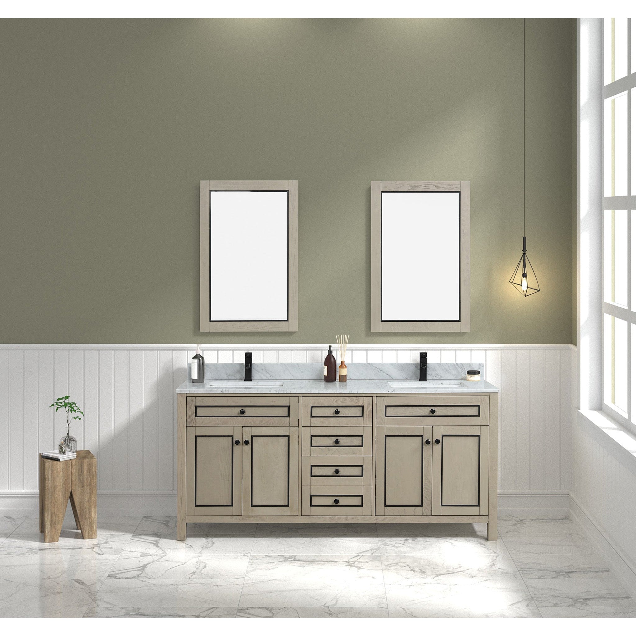 Legion Furniture 72" Light Oak Finish Sink Vanity Cabinet With Carrara White Top