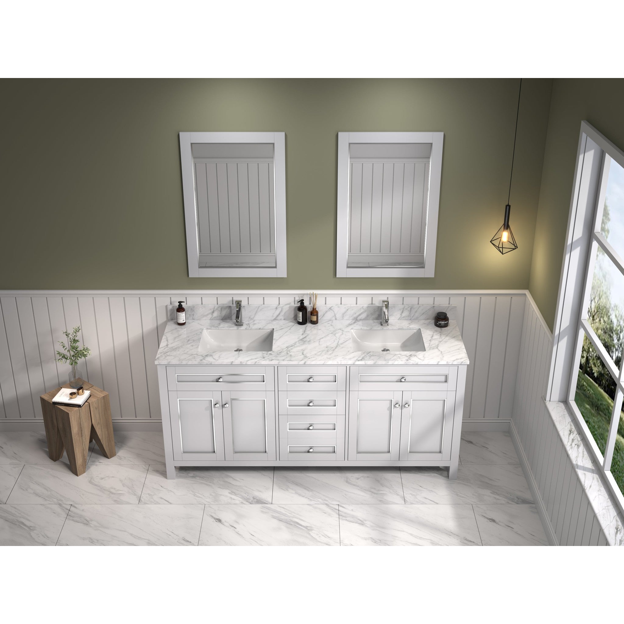 Legion Furniture 72" White Finish Sink Vanity Cabinet With Carrara White Top