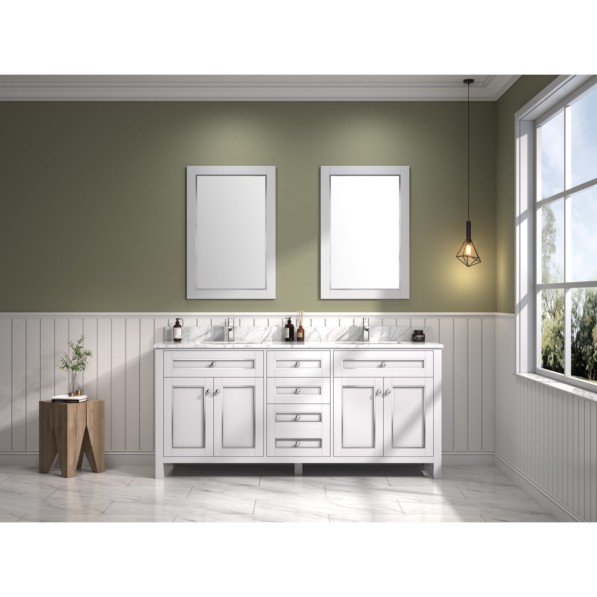 Legion Furniture 72" White Finish Sink Vanity Cabinet With Carrara White Top