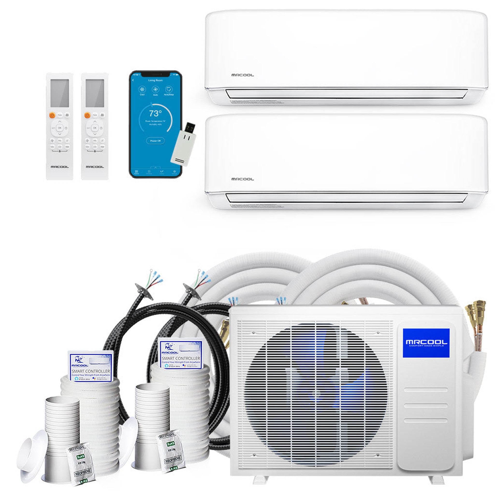 MRCOOL DIY 4th Gen 36K BTU 2-Zone Condenser with 12K+24K handlers and 2 x 25ft linesets Bundle