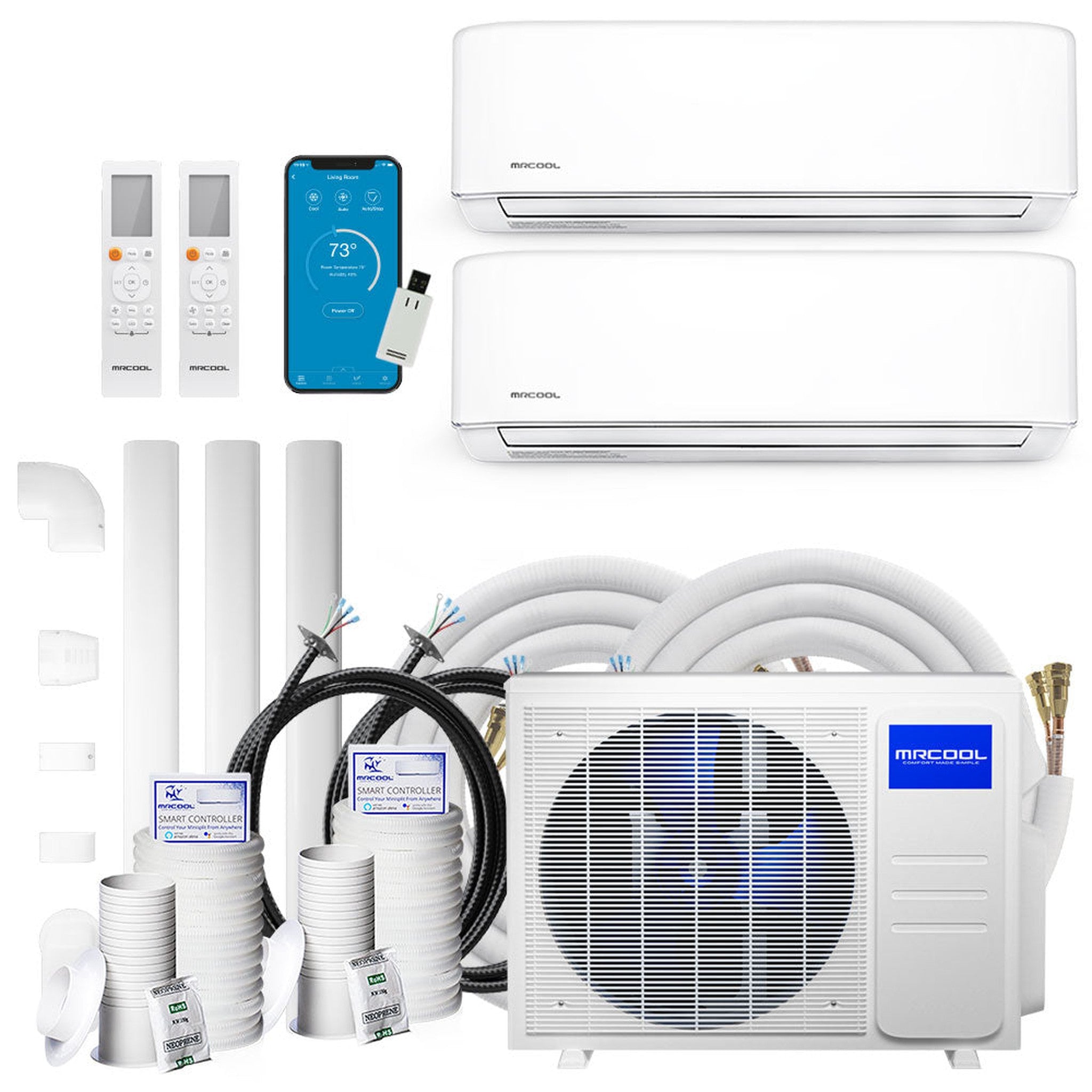 MRCOOL DIY 4th Gen 27K BTU 2-Zone Condenser with 9K+18K handlers, and 2 x 16ft linesets Bundle