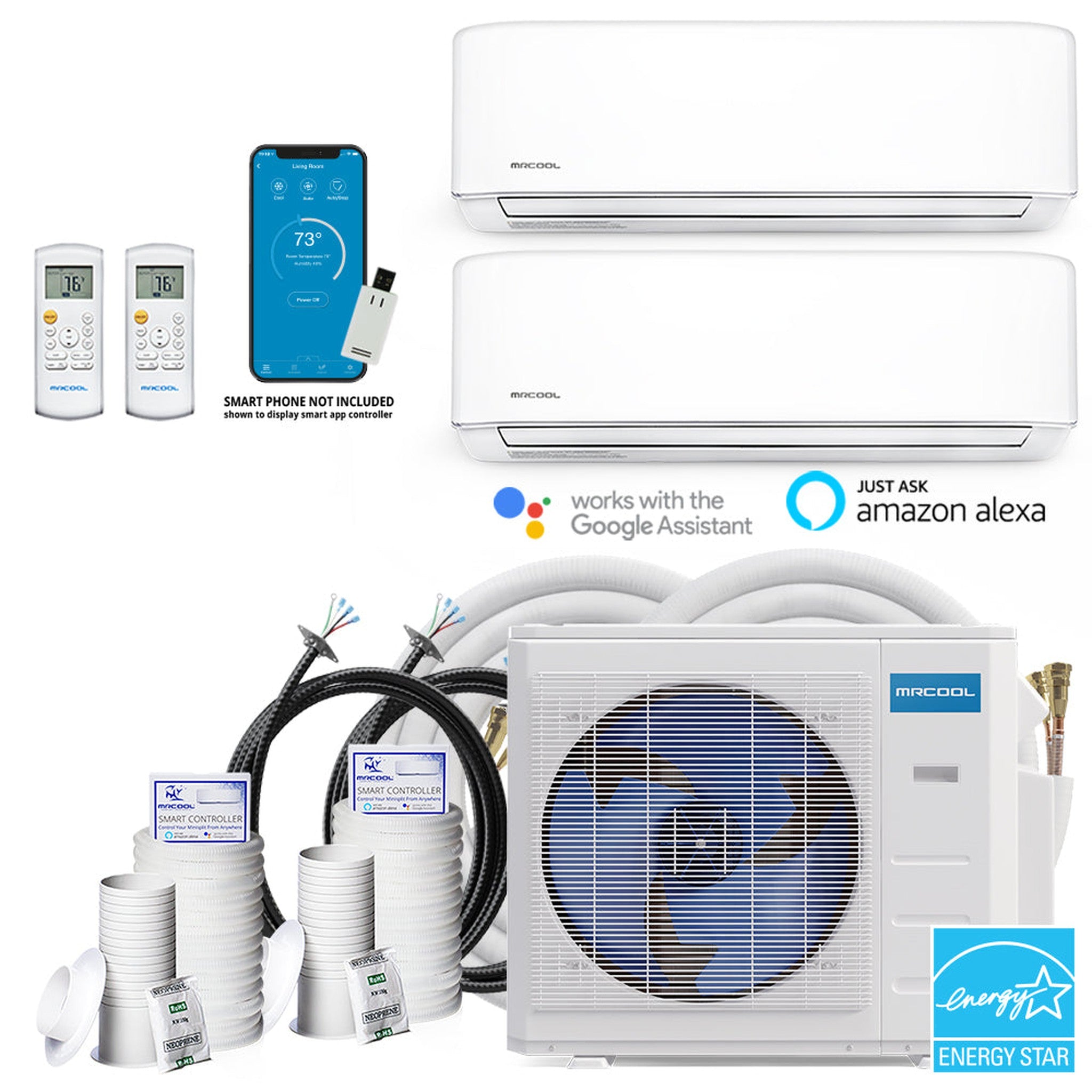 MRCOOL DIY 4th Gen 18K BTU 2-Zone Condenser with 9K+9K handlers and 2 x 16ft linesets Bundle