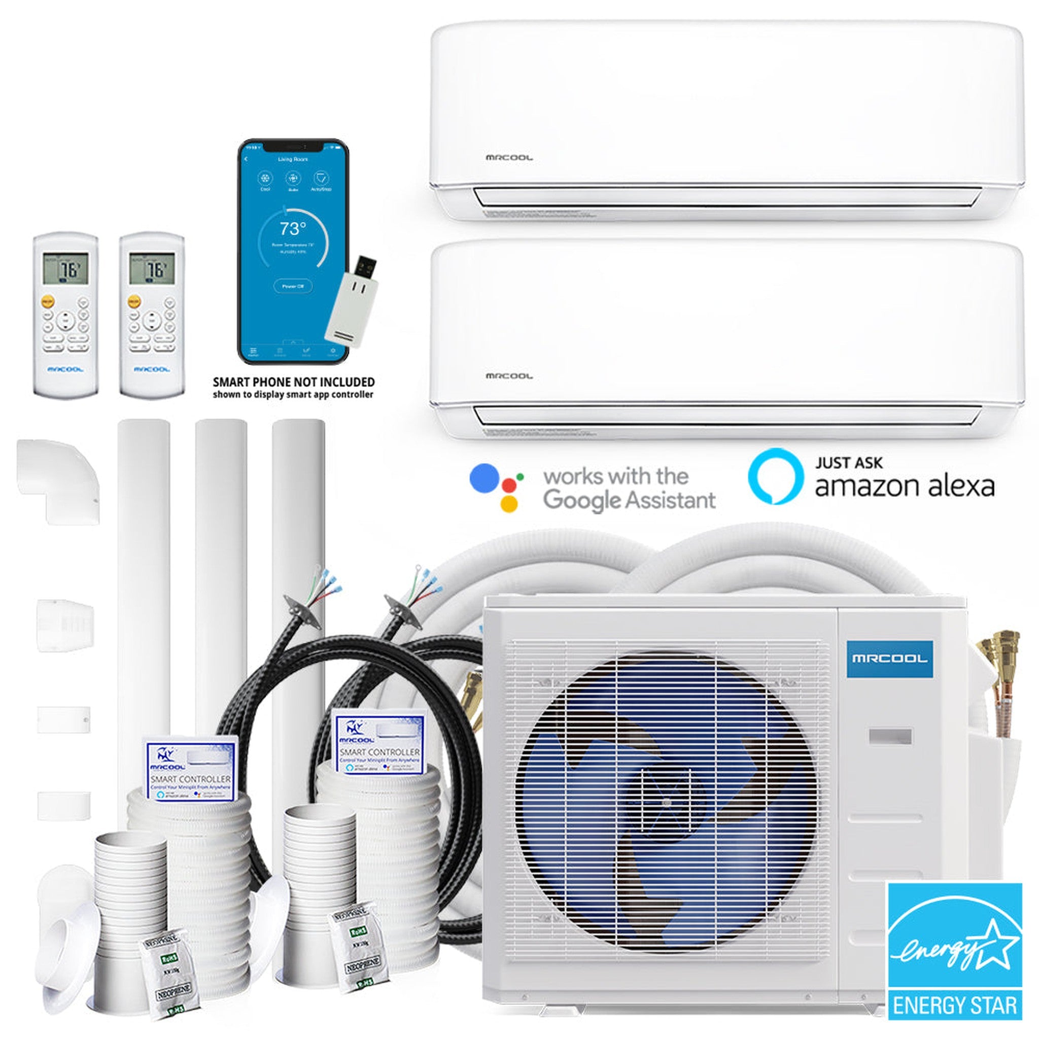 MRCOOL DIY 4th Gen 18K BTU 2-Zone Condenser with 9K+9K handlers and 2 x 16ft linesets Bundle