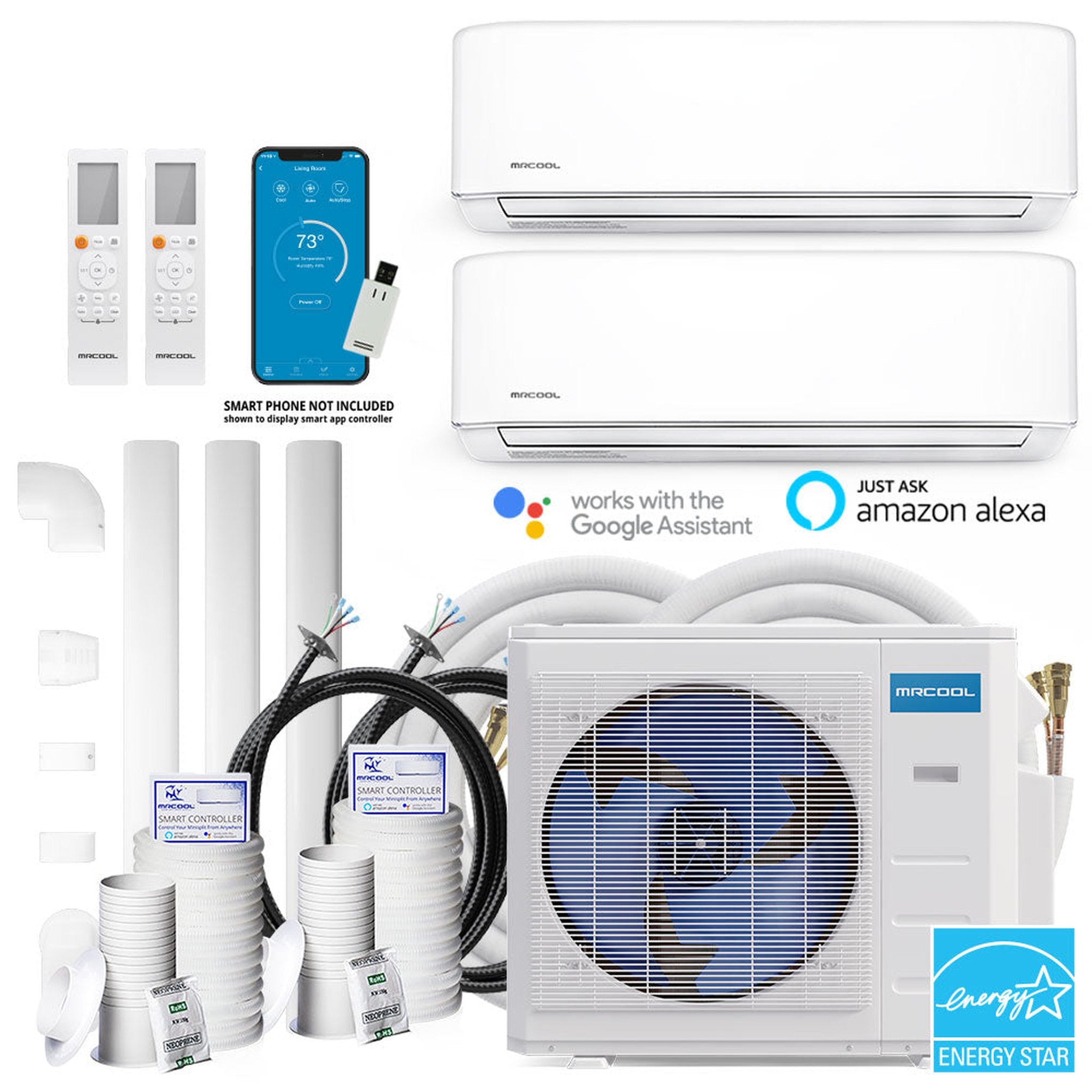 MRCOOL DIY 4th Gen 18K BTU 2-Zone Condenser with 9K+12K handlers and 2 x 35ft linesets Bundle