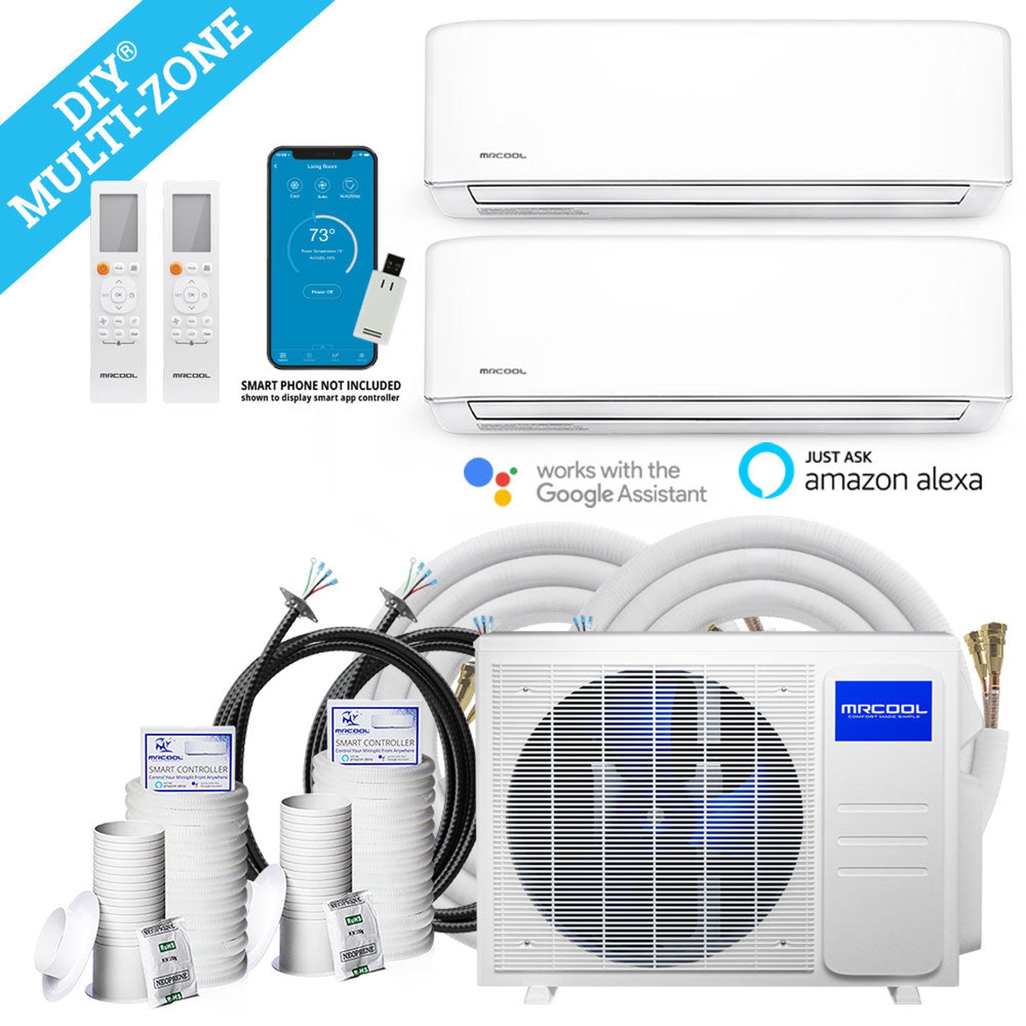 MRCOOL DIY 4th Gen 36K BTU 2-Zone Condenser with 12K+24K handlers and 2 x 25ft linesets Bundle