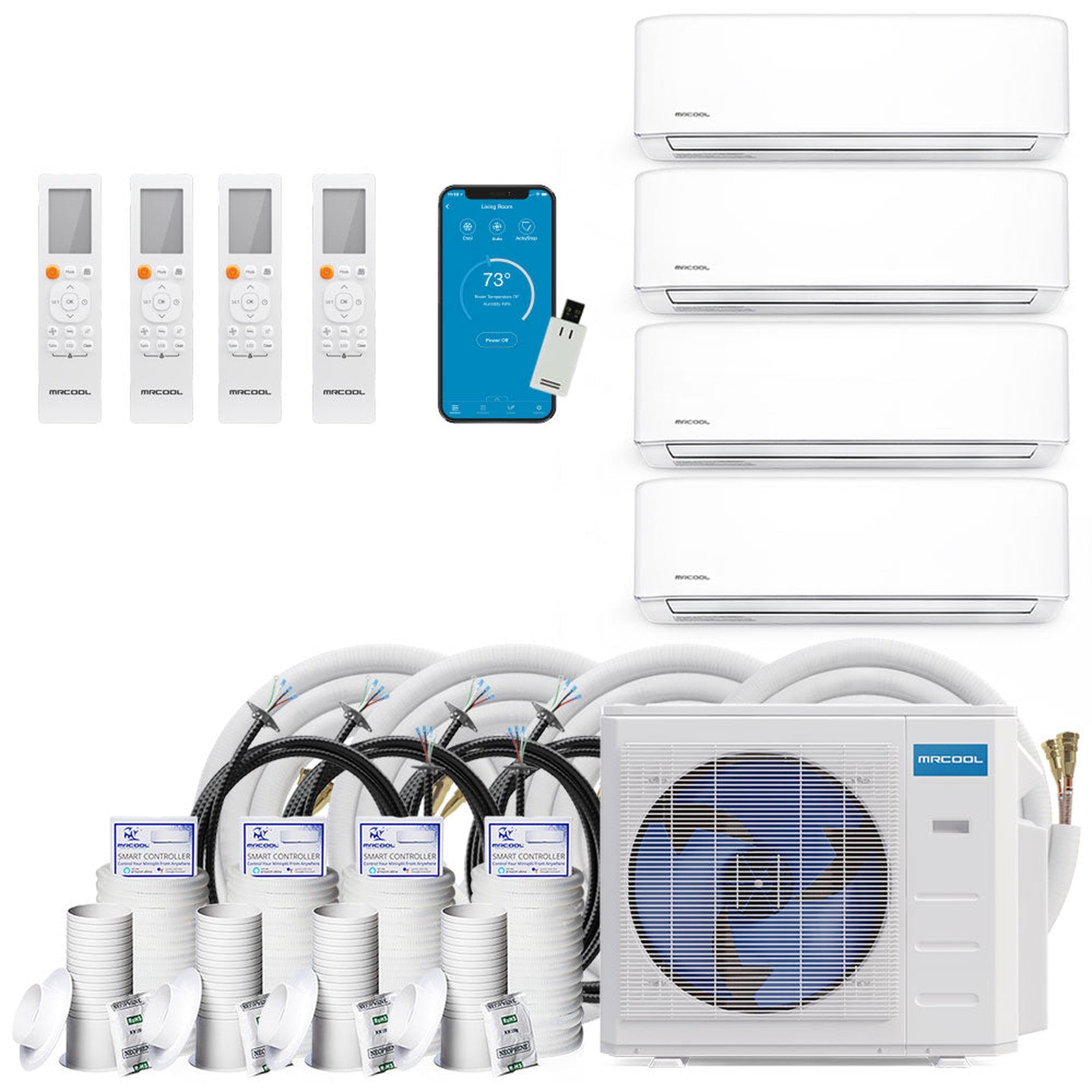 MRCOOL DIY 4th Gen 48K BTU 4-Zone Condenser with 12K+12K+12K+18K and 2 x 25ft, 1 x 35ft lineset, and 1 x 50ft lineset Bundle