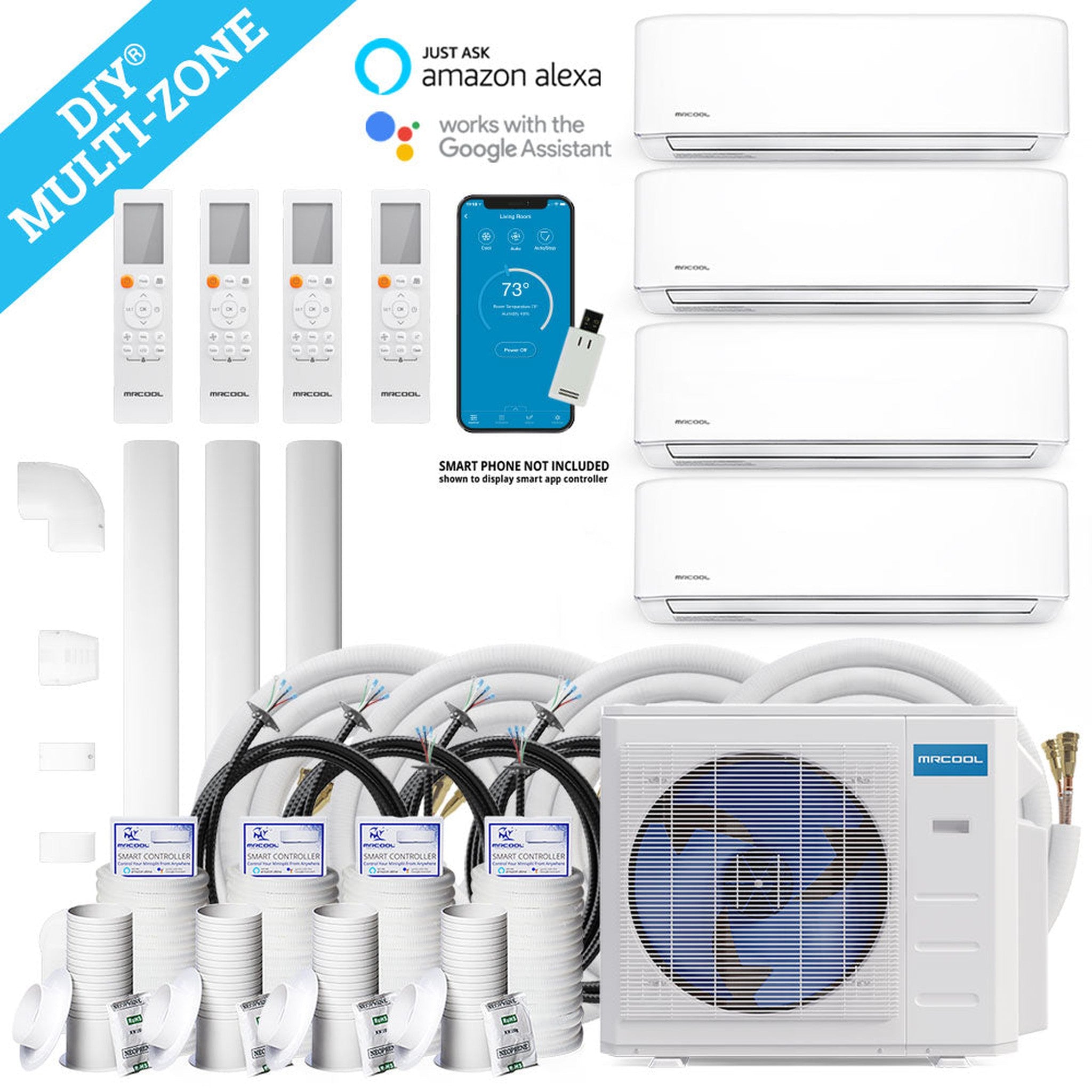 MRCOOL DIY 4th Gen 48K BTU 4-Zone Condenser with 12K+12K+12K+18K and 2 x 25ft, 1 x 35ft lineset, and 1 x 50ft lineset Bundle