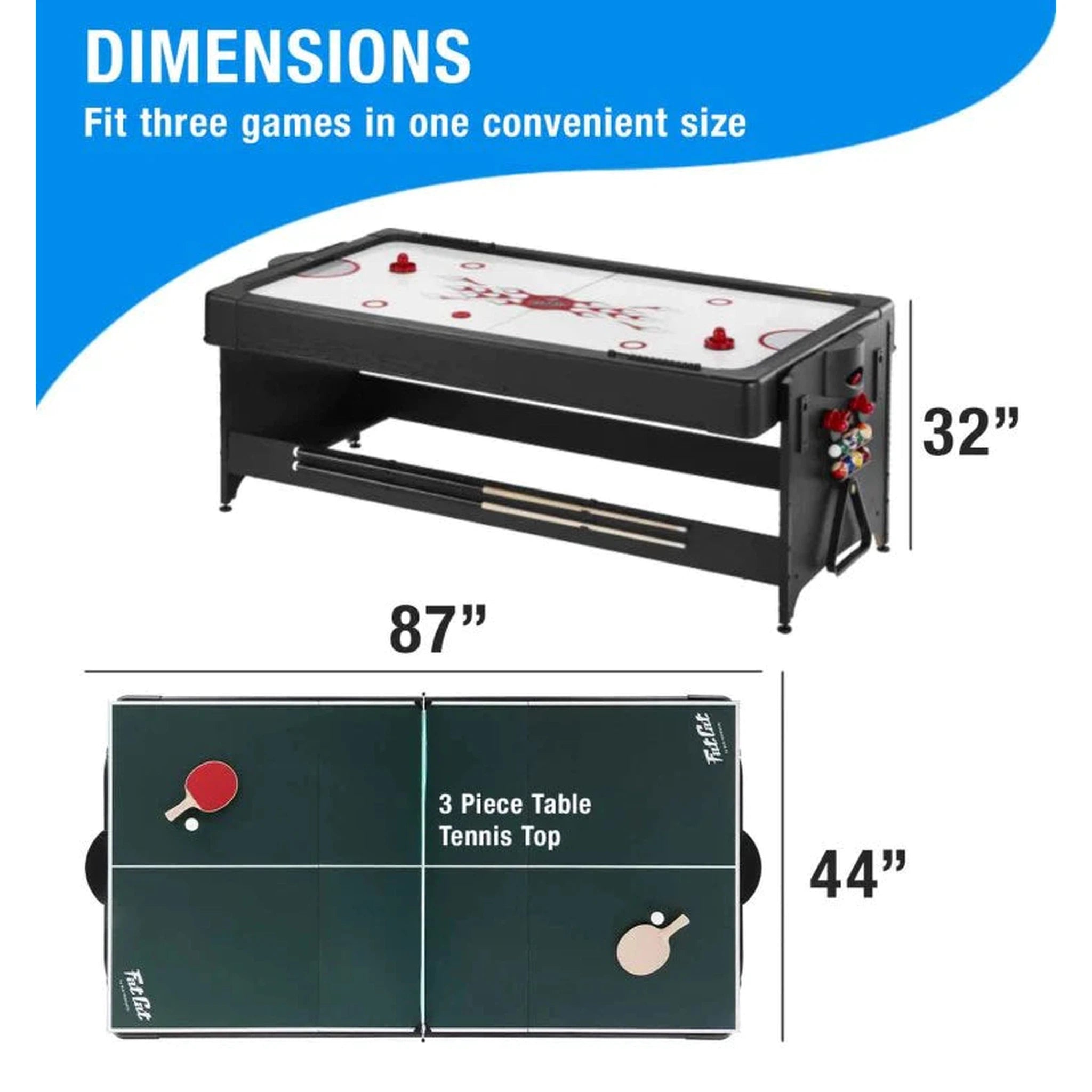 Fat Cat Original 3-in-1 Blue 7' Pockey™ Multi-Game Table